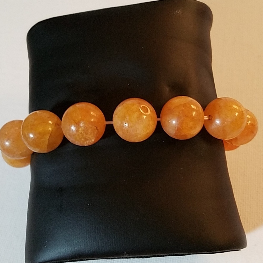 Handmade Marble Brown Bead Stretch Bracelet 8"